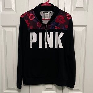 PINK Victoria's Secret Black and Red Floral Turtleneck Sweater large